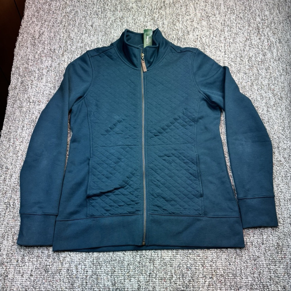 LL Bean Sweatshirt Womens Medium Regular Quilted Full Zip Blue Cotton Blend NWT
